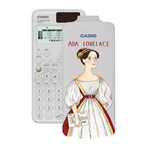 Casio FX-991SP CW Wissenschaftlicher Taschenrechner mit Ada Lovelace illustriert von Juliabe, empfohlen für den spanischen und portugiesischen Lebenslauf, 5 Sprachen, über 560 Funktionen, Solar, Weiß von Casio