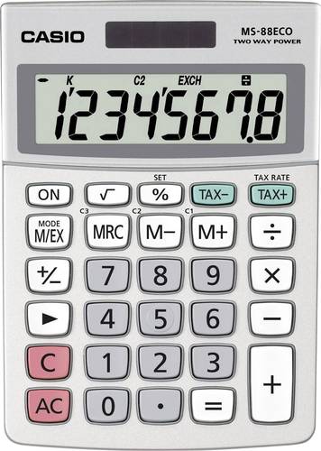Casio MS-88ECO Tischrechner Silber Display (Stellen): 8solarbetrieben, batteriebetrieben (B x H x T) von Casio