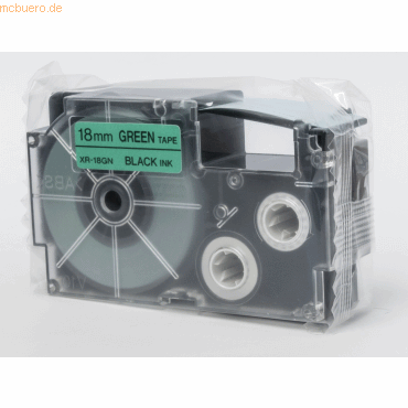 Casio Schriftbandkassette XR-18 GN 18mm schwarz auf grün von Casio