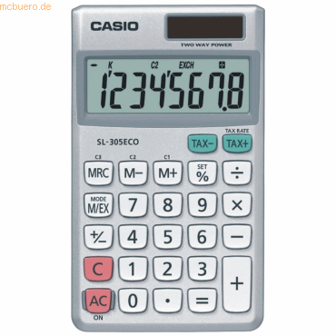 Casio Taschenrechner SL-305 ECO 8-stellig Batterie/Solar-Betrieb silbe von Casio