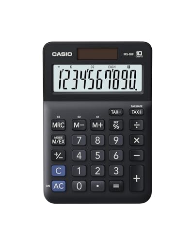 Casio Tischrechner MS-10F, 10-stellig, Steuerberechnung, Währungsumrechnung, Vorzeichenwechsel, Solar/Batteriebetrieb von Casio