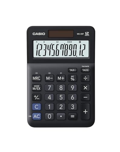 Casio Tischrechner MS-20F, 12-stellig, Steuerberechnung, Währungsumrechnung, Vorzeichenwechsel, Solar/Batteriebetrieb von Casio
