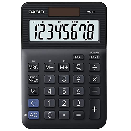 Casio Tischrechner MS-8F, 8-stellig, Steuerberechnung, Währungsumrechnung, Vorzeichenwechsel, Solar/Batteriebetrieb von Casio