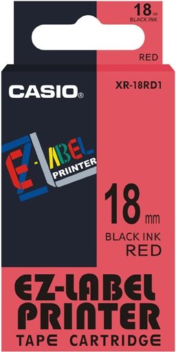 Casio XR-18RD1 - Selbstklebend - schwarz auf rot - Rolle (1,8 cm x 8 m) 1 Kassette(n) Etikettenband - für Disc Title Printer CW-L300, KL 170, 780, 8100 (XR-18RD1) von Casio