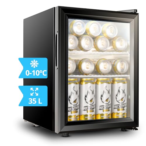 Mini Kühlschrank mit glastür von 35-98 Litern (Temperatur 0-10ºC). Getränkekühlschrank klein mit niedrigem Verbrauch und Glastür. Indoor/outdoor kühlschrank wetterfest mit Displaytür. (35 liter) von Cassary