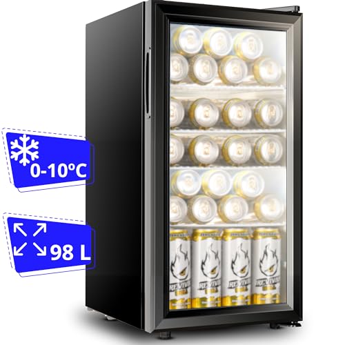 Mini Kühlschrank mit glastür von 35-98 Litern (Temperatur 0-10ºC). Getränkekühlschrank klein mit niedrigem Verbrauch und Glastür. Indoor/outdoor kühlschrank wetterfest mit Displaytür. (98 liter) von Cassary
