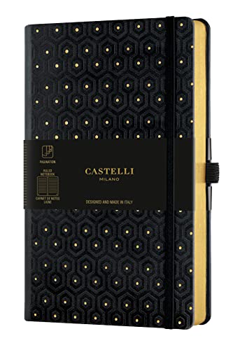 Castelli Milano Copper & Gold Honeycomb Notizbuch, 13 x 21 cm, liniert, fester Einband, Farbe Schwarz, 240 Seiten von Castelli Milano
