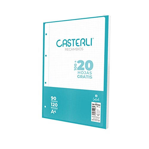 CASTERLI - 72617 Nachfüllpack 100+20 Blatt mit Rand. Größe: A4, 4 Bohrer, 90 g Papier (A4, 4 x 4 mm) von Casterli
