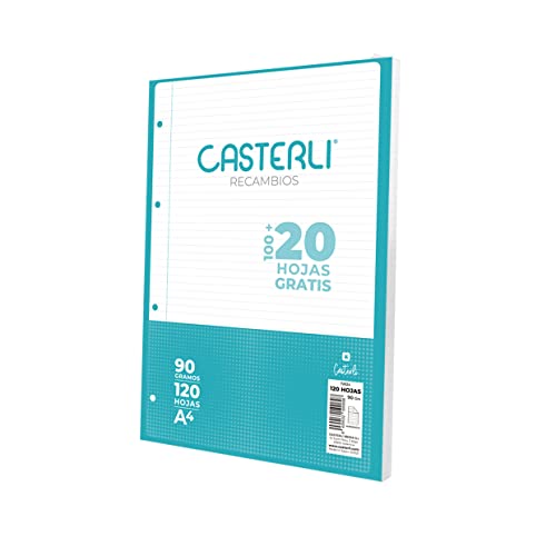 CASTERLI -72624 Nachfüllpackung, 100 + 20 Blatt mit Rand, A4, 4 Bohrungen, 90 g Papier (A4, LINEA) von Casterli