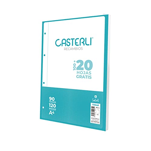 CASTERLI -72648 Nachfüllpackung, 100 + 20 Blatt mit Rand, A4, 4 Bohrungen, 90 g Papier (A4, LISO) von Casterli