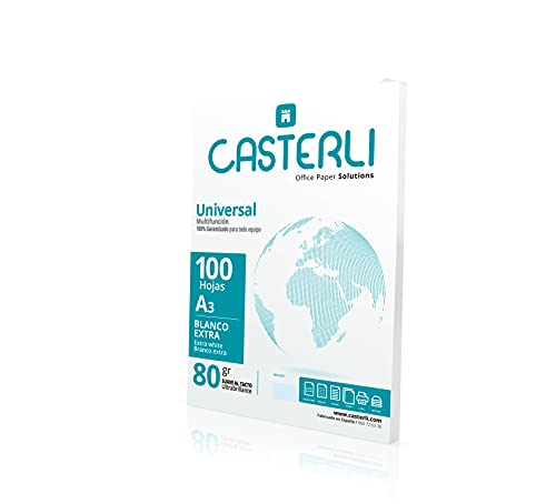 CASTERLI - A3-Blatt, 100 weiße Blatt, A3-Format, 80 g Papier, extra weiß, Allzweckpapier für A3 80 g/m² (A3, 100 Blatt) von Casterli