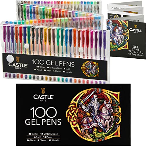 Castle Art Supplies 100-Gelstifte-Profimalset | Zeichen-, Skizzen-, Notizbücher | Tolle Farben, Effekte – Wirbel, Glitzer, Neon, Pastell, Metallic – mit weichen, feinen Spitzen von Castle Art Supplies