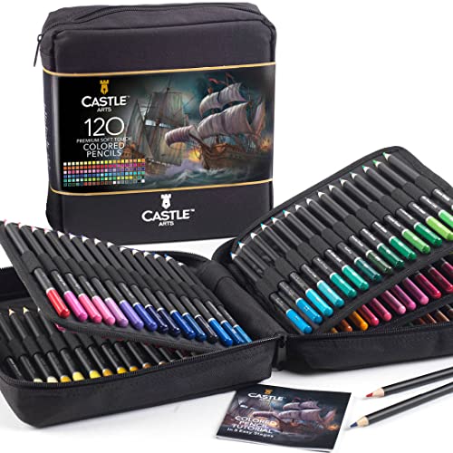 Castle Art Supplies 120 Buntstifte Set | Hochwertige Farbminen mit weichem Kern für erfahrene Künstler, Profi- und Farbkünstler | In übersichtlichem, robustem Reißverschlussetui von Castle Art Supplies