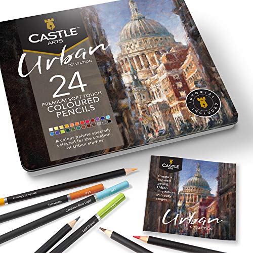 Castle Art Supplies 24 urbane Buntstifte Set für erwachsene Künstler | ideale Skizzier-, Mal-, Zeichnungsqualität, glatte Kerne | überlegene Misch- und Schichtleistung für Ergebnisse von Castle Art Supplies