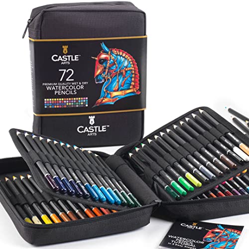 Castle Art Supplies 72 Aquarellstifte Set | Leuchtende Pigmente zum Vermischen, Zeichnen und Malen | Für erfahrene Künstler, Hobby- und Profilkünstler I In strapazierfähigem Reißverschlussetui von Castle Art Supplies