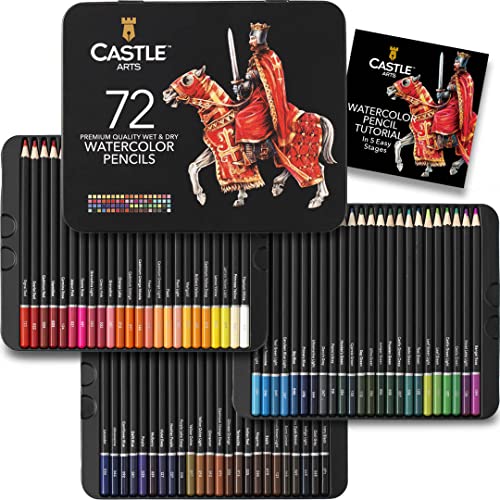 Castle Art Supplies 72 Aquarellstifte Set | Leuchtende Premium-Pigmente zum Vermischen, Zeichnen und Malen | Für erfahrene Künstler, Hobby- und Profikünstler I In Präsentationsbox aus Blech von Castle Art Supplies