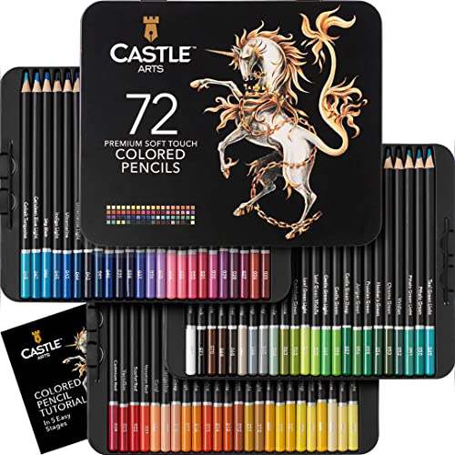 Castle Art Supplies 72 Buntstifte Set |Hochwertige Farbminen mit weichem Kern für erfahrene Künstler, Profi- und Farbkünstler | Geschützt und sortiert in einer Präsentationsbox aus Blech von Castle Art Supplies