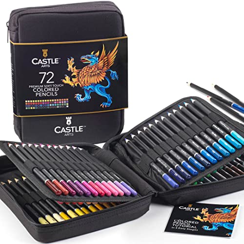 Castle Art Supplies 72 Buntstifte Set | Hochwertige Farbminen mit weichem Kern für erfahrene Künstler, Profi- und Farbkünstler | In übersichtlichem, robustem Reißverschlussetui von Castle Art Supplies
