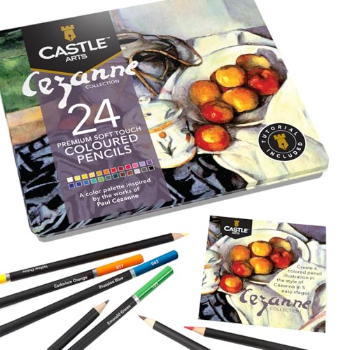 Castle Arts – 24 themenorientierte Buntstifte in einer Metallkiste, für Kunstwerke à la Cézanne. Hochwertige, weiche Spitzen – ideal zum Vermischen & Schaffen von Dimension für zauberhafte Ergebnisse von Castle Art Supplies
