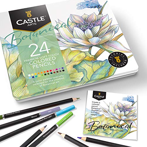 Castle Arts Themed 24 Buntstiftsets in Blechdose, perfekte Farben für 'Botanisch'. Mit hochwertigem, glattem Farbkern, hervorragender Misch- und Überlagerungsleistung für großartige Ergebnisse… von Castle Art Supplies