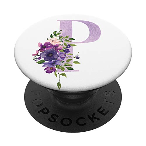 Lila Lavendel Rosa Personalisierter Geschenk Buchstabe P PopSockets PopGrip: Ausziehbarer Sockel und Griff für Handys/Tablets mit Tauschbarem Top von Castlepop