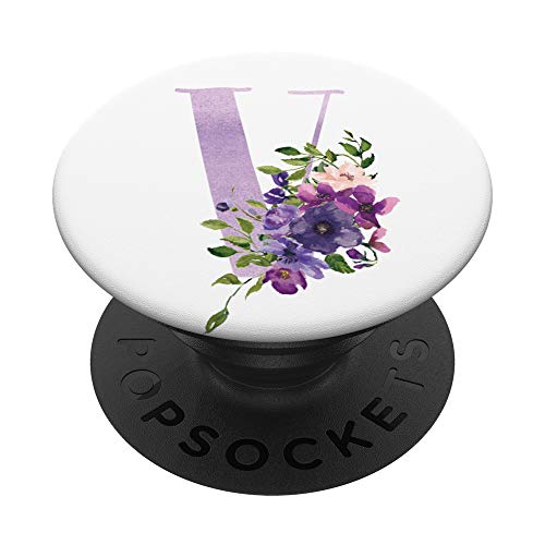 Lila Lavendel Rosa Personalisierter Geschenk Buchstabe V PopSockets PopGrip: Ausziehbarer Sockel und Griff für Handys/Tablets mit Tauschbarem Top von Castlepop