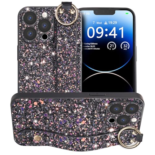 CasurvivePro Bling Case Armband mit Ring für iPhone 15 Pro, modische Luxus-Glitzer-Diamant-niedliche Hülle für Frauen und Mädchen, weiche TPU-Schutzhülle, stoßfest, Schwarz CasurvivePro Bling Case Armband mit Ring für iPhone 15 Pro, modische Luxus-Glitzer-Diamant-niedliche Hülle für Frauen und Mädchen, weiche TPU-Schutzhülle, stoßfest, Schwarz von CasurvivePro
