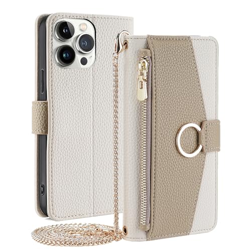 CasurvivePro Brieftaschenetui für Xiaomi Redmi Note 13 Pro 5G /Poco X6 5G mit Umhängegurt, magnetische Handtaschen-Reißverschlusstaschenhüllen PU-Leder stoßfest Flip-Cover mit Ständer hülle Weiss von CasurvivePro