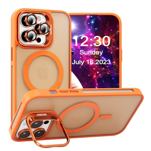 CasurvivePro Magnetische Hülle, Kameraschutz mit Ständer für iPhone 15 Pro, [kompatibel mit MagSafe], Matte, schlanke, stoßfeste Schutzhülle für iPhone 15 Pro, Orange von CasurvivePro