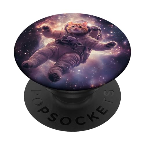 Intergalaktische lustige Katze Astronaut schwebt im Weltraum PopSockets Klebender PopGrip von Cat Astronaut Designs