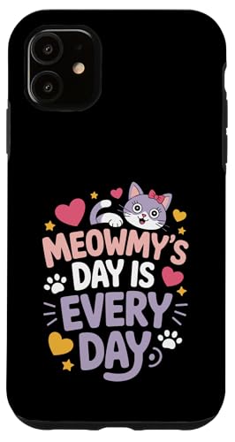 Cat Meowmy's Day Every Day Hearts Stars Tierliebhaber Hülle für iPhone 11 von Cat Lover Designs