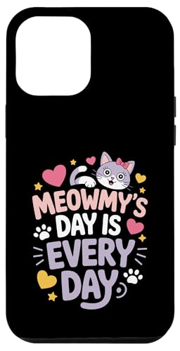 Cat Meowmy's Day Every Day Hearts Stars Tierliebhaber Hülle für iPhone 12 Pro Max von Cat Lover Designs