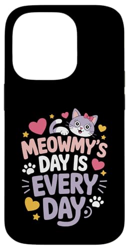 Cat Meowmy's Day Every Day Hearts Stars Tierliebhaber Hülle für iPhone 14 Pro von Cat Lover Designs