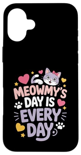 Cat Meowmy's Day Every Day Hearts Stars Tierliebhaber Hülle für iPhone 16 Plus von Cat Lover Designs