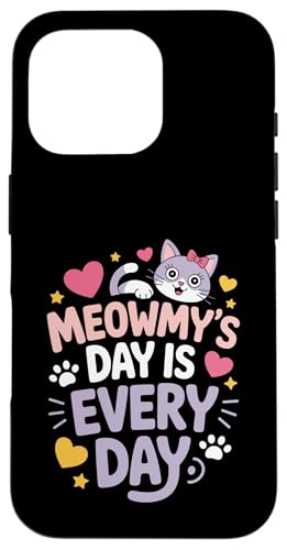 Cat Meowmy's Day Every Day Hearts Stars Tierliebhaber Hülle für iPhone 16 Pro von Cat Lover Designs