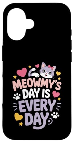 Cat Meowmy's Day Every Day Hearts Stars Tierliebhaber Hülle für iPhone 16 von Cat Lover Designs