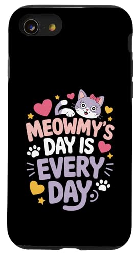 Cat Meowmy's Day Every Day Hearts Stars Tierliebhaber Hülle für iPhone SE (2020) / 7 / 8 von Cat Lover Designs