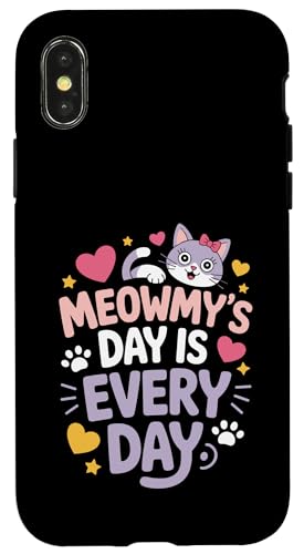 Cat Meowmy's Day Every Day Hearts Stars Tierliebhaber Hülle für iPhone X/XS von Cat Lover Designs