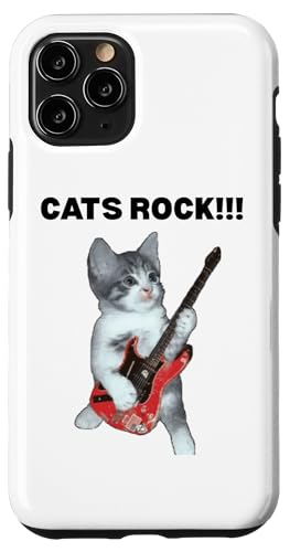 Rockstar süße alberne Katze mit E-Gitarre Hülle für iPhone 11 Pro von Cat Lover Designs