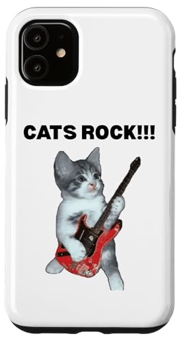 Rockstar süße alberne Katze mit E-Gitarre Hülle für iPhone 11 von Cat Lover Designs