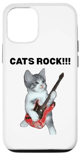 Rockstar süße alberne Katze mit E-Gitarre Hülle für iPhone 12/12 Pro von Cat Lover Designs
