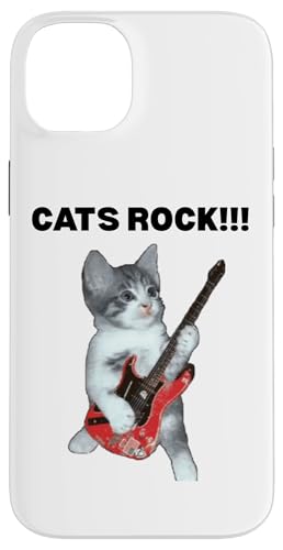 Rockstar süße alberne Katze mit E-Gitarre Hülle für iPhone 14 Plus von Cat Lover Designs