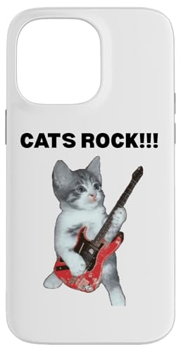 Rockstar süße alberne Katze mit E-Gitarre Hülle für iPhone 14 Pro Max von Cat Lover Designs