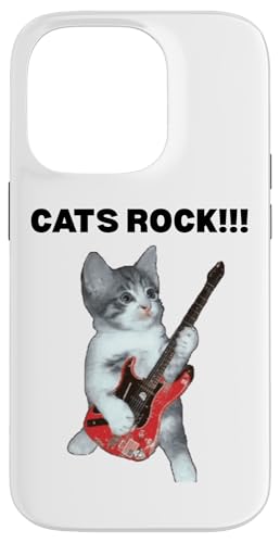 Rockstar süße alberne Katze mit E-Gitarre Hülle für iPhone 14 Pro von Cat Lover Designs