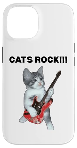 Rockstar süße alberne Katze mit E-Gitarre Hülle für iPhone 14 von Cat Lover Designs