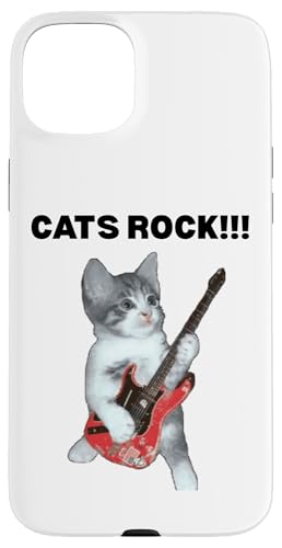 Rockstar süße alberne Katze mit E-Gitarre Hülle für iPhone 15 Plus von Cat Lover Designs