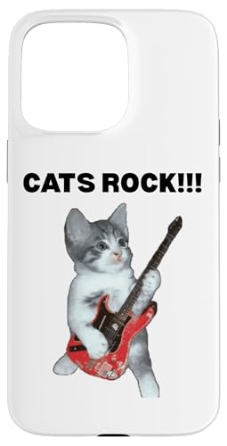 Rockstar süße alberne Katze mit E-Gitarre Hülle für iPhone 15 Pro Max von Cat Lover Designs
