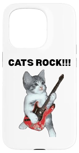 Rockstar süße alberne Katze mit E-Gitarre Hülle für iPhone 15 Pro von Cat Lover Designs