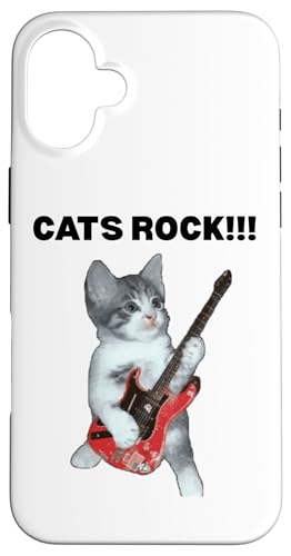 Rockstar süße alberne Katze mit E-Gitarre Hülle für iPhone 16 Plus von Cat Lover Designs