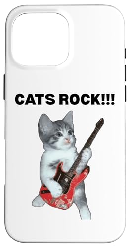 Rockstar süße alberne Katze mit E-Gitarre Hülle für iPhone 16 Pro Max von Cat Lover Designs